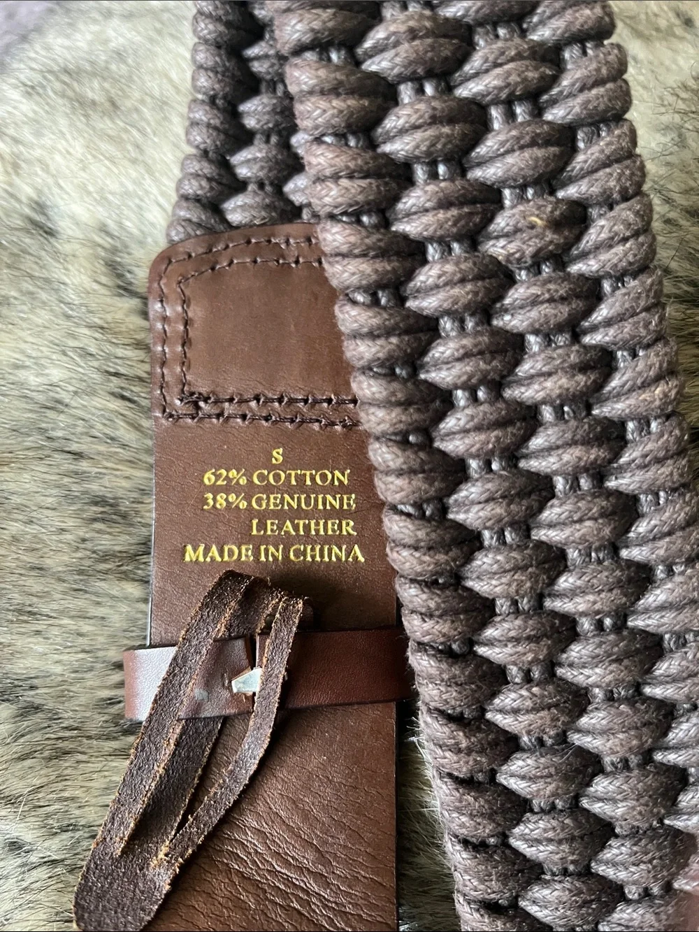 Oscar de la Renta Brown Woven Leather Belt with Brass Oval Buckle EUC